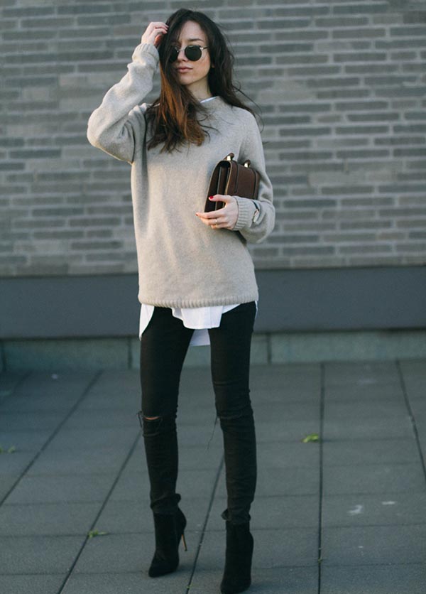 Oversized sweater with boy jeans