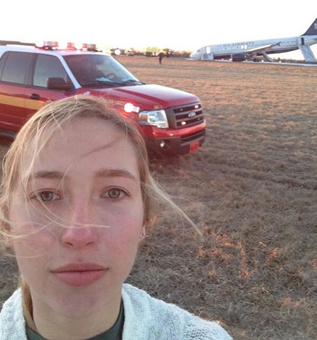 Selfie in front of a plane crash site