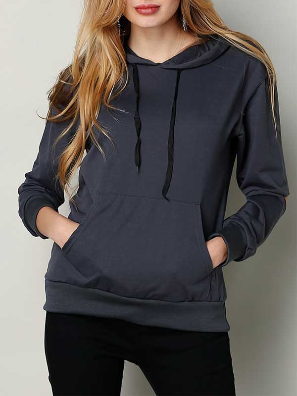 Casual Hooded Long Holes Sleeves Women Sweatshirts